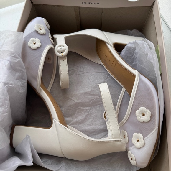 Lauren Conrad HYDRANGEA2 White Petal Block Heels Women's Shoes Size 9.5 WEDDING - Picture 11 of 12